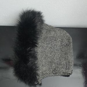 Elegant Black and Gray Women's Fur-Trimmed Hat